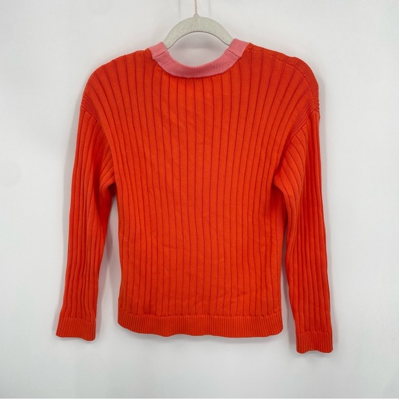 Talbots Pretty Orange Pink ribbed V-Neck Long Sleeve button Cardigan Sz M petite - Picture 2 of 6